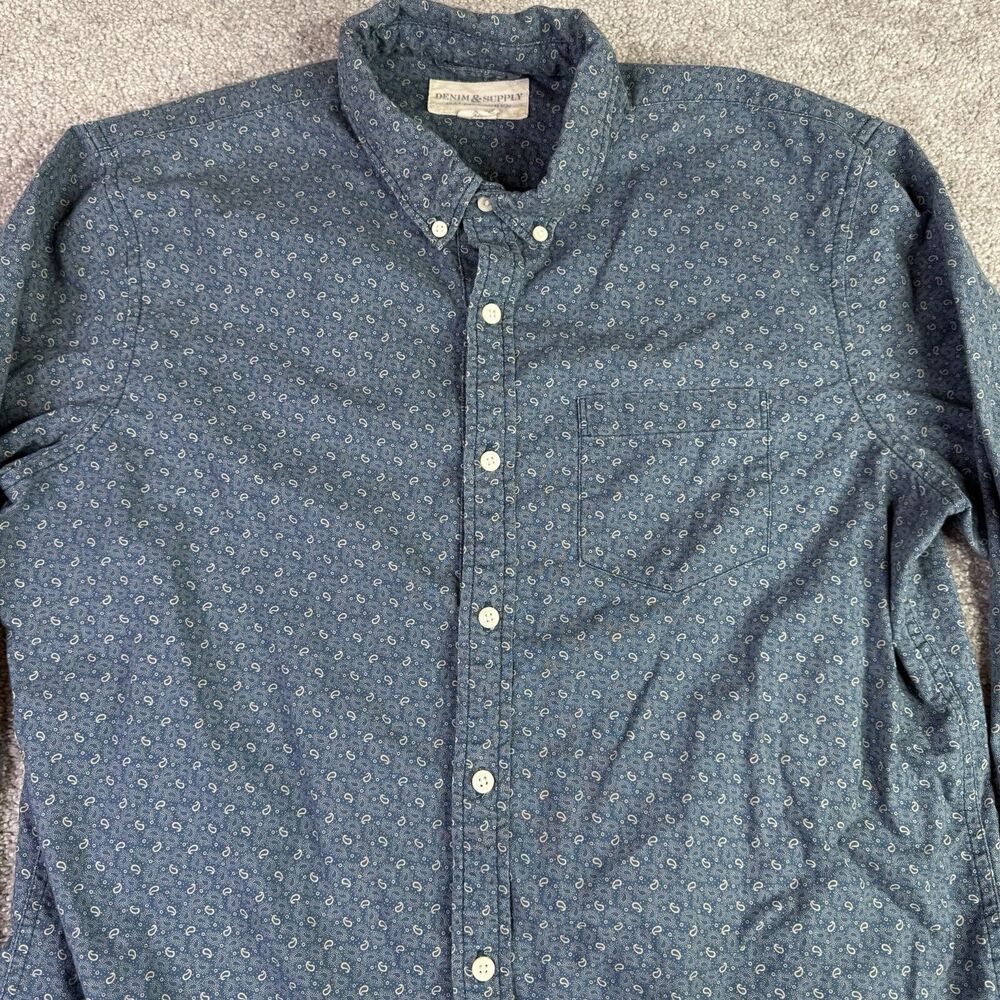 Denim & Supply Ralph Lauren Shirt Men’s Large Blue Paisly Long Sleeve Button Up